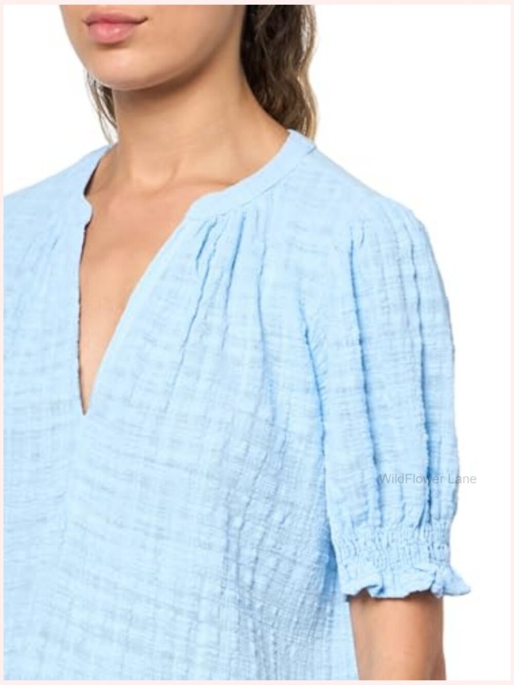Textured Gauze Blouse with Notch Neck Short Sleeve - Picture 3 of 3